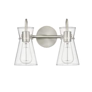 Camellia 13.4 in. 2-Light Brushed Nickel Vanity-Light Clear