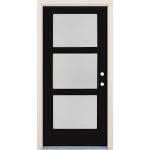 36 in. x 80 in. Left-Hand/Inswing 3 Lite Satin Etch Glass Onyx Painted Fiberglass Prehung Front Door with 4-9/16" Frame