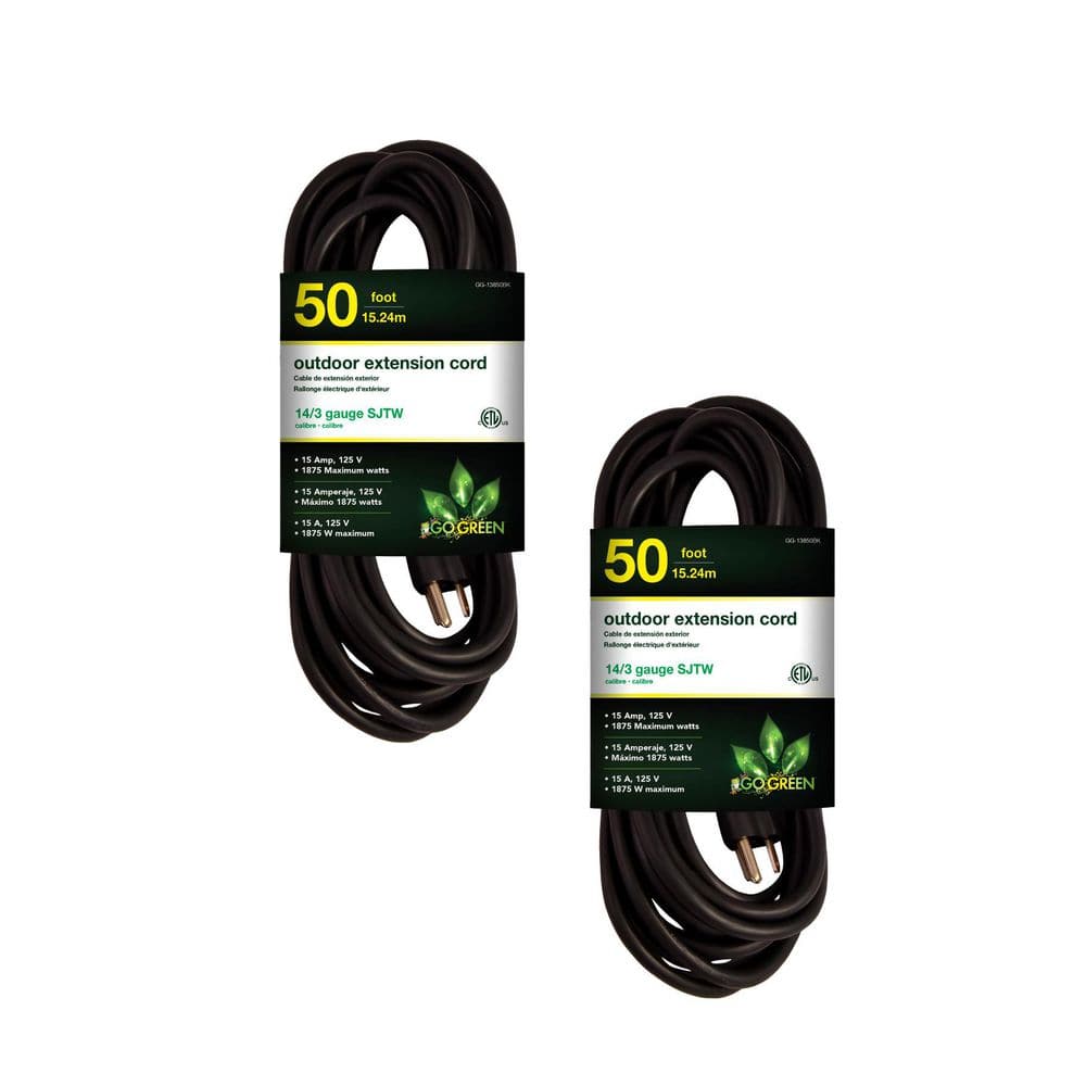 (G-13850BK-2) 50 ft. 14/3 Indoor Heavy Duty Extension Cord, Black, 2 PACK price history on PriceWatchPro