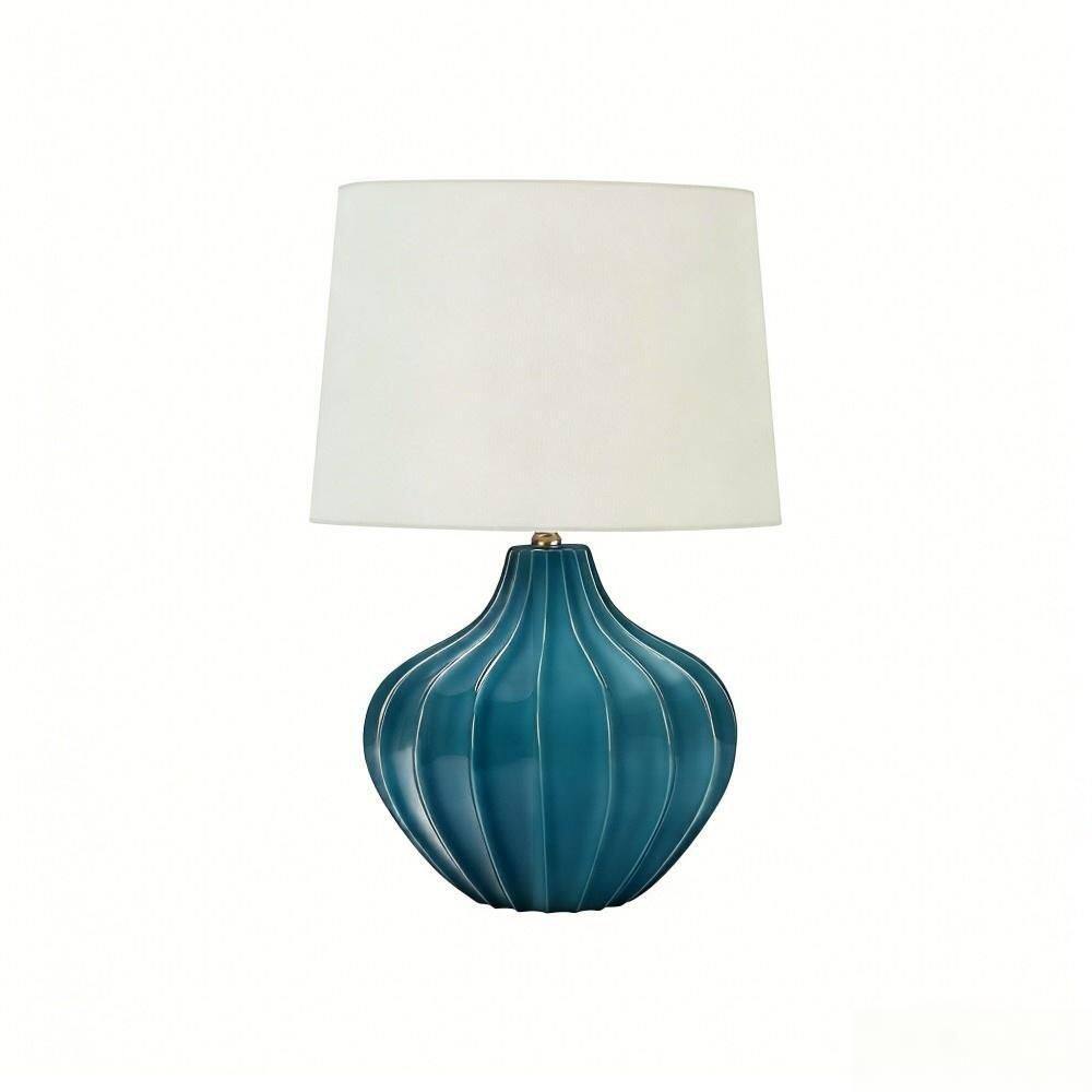 24 in. Blue Ceramic Transitional Table Lamp with Curved Shape and Ivory Linen Drum Shade for Living Room, Bedroom price history on PriceWatchPro