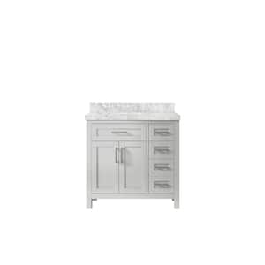 Cambridge 36 in. W x 22 in. D x 36 in. H Left Offset Sink Bath Vanity in Gray with 2 in Carrara Marble Top