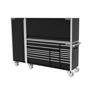 100 in. W x 24.5 in. D Professional Duty 20-Drawer Mobile Workbench Tool Storage Combo w/ Hutch and End Locker in Black
