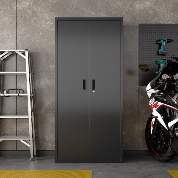 Hephastu 34 in. W x 71 in. H x 18 in. D Black Lockable Metal