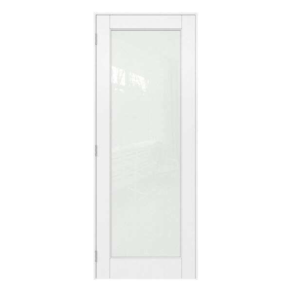 30 in. x80 in. Right-Handed 1-Lite Frosted Glass White Solid Core Wood Assembly Required Interior Door Kit with Jamb