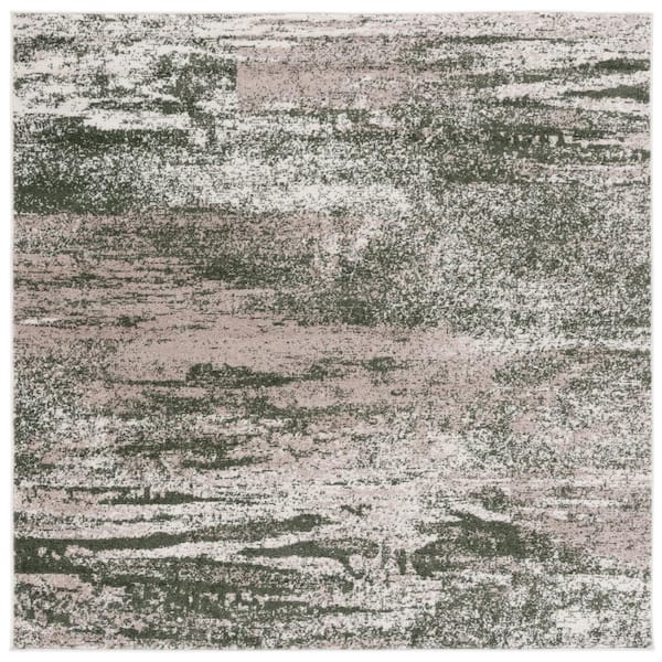 SAFAVIEH Adirondack Ivory/Dark Green 6 ft. x 6 ft. Abstract Marle Square Area Rug
