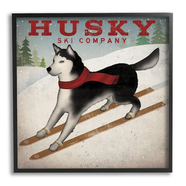 Husky Ski Company Winter Slopes Dog Design by Ryan Fowler Framed Sports Art Print 12 in. x 12 in.