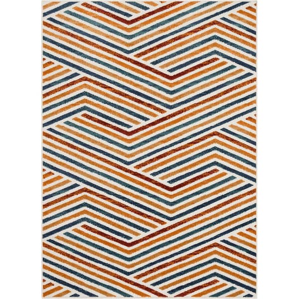 Well Woven Dorado Neema Modern Terracotta 5 ft. 3 in. x 7 ft. 3 in. Floral High-Low Indoor/Outdoor Area Rug