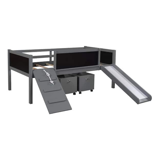 Donason Gray Twin size Loft Bed with Two Storage Boxes