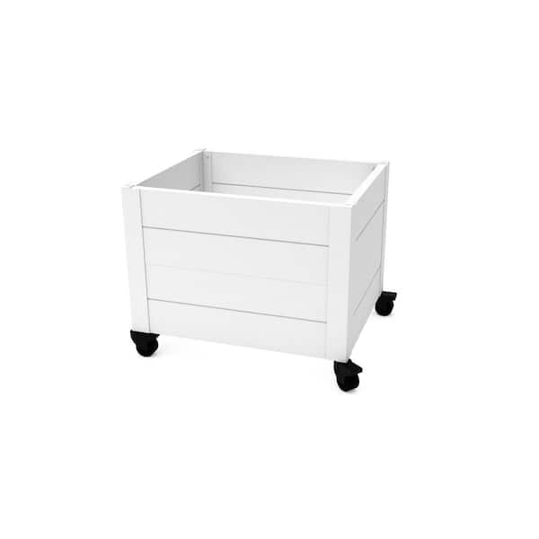 Classic 22 in. x 18 in. x 18 in. White PVC Outdoor Planter with Wheels
