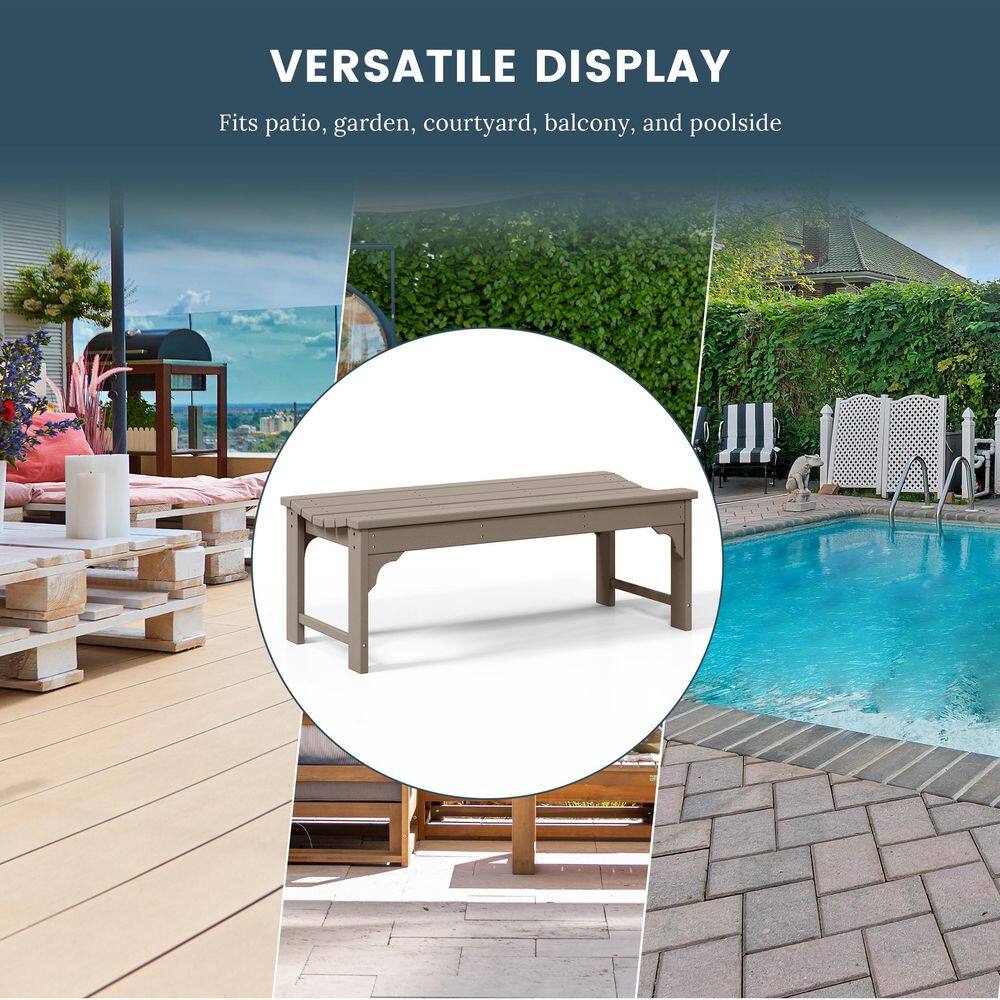 Weathered Wood 46" HDPE Outdoor Backless Bench
