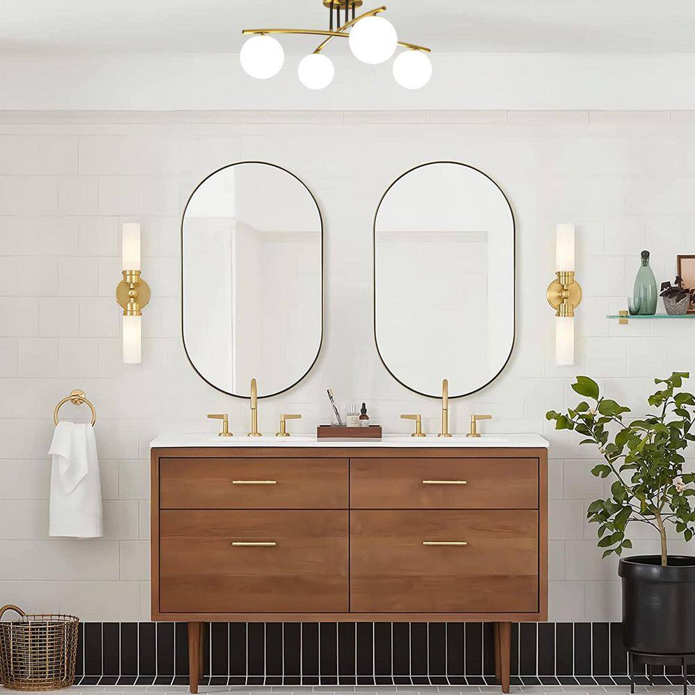 29.63 in. 4-Light Gold Modern Sputnik Semi-Flush Mount with Frosted Glass Shade price history on PriceWatchPro