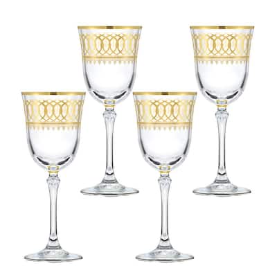 Classic Touch CWR818W 3 x 9 in. V-Shaped White Wine Glasses with Clear Stem, Set of 6