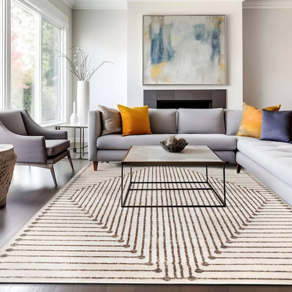 Modern Geometric Area Rug Beige 7 ft. 10 in. x 10 ft. Area Rug