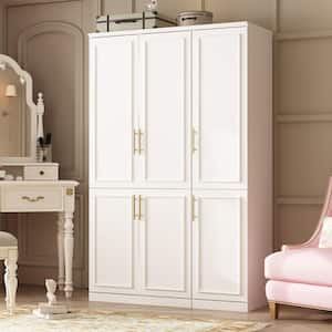 2-Combination White Wood 47.4 in. W 6-Door Big Armoires with 2 Hanging Rods, Storage Shelves 74.8 in. H x 19.3 in. D