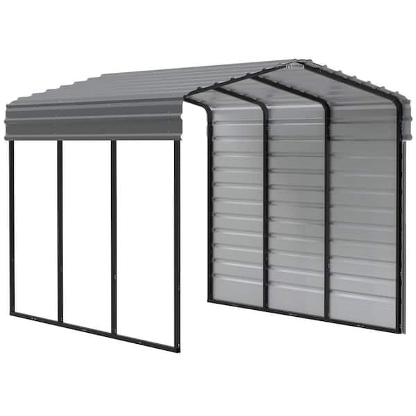 Arrow 10 ft. W x 15 ft. D x 9 ft. H Charcoal Galvanized Steel Carport with 1-Side Wall Kit