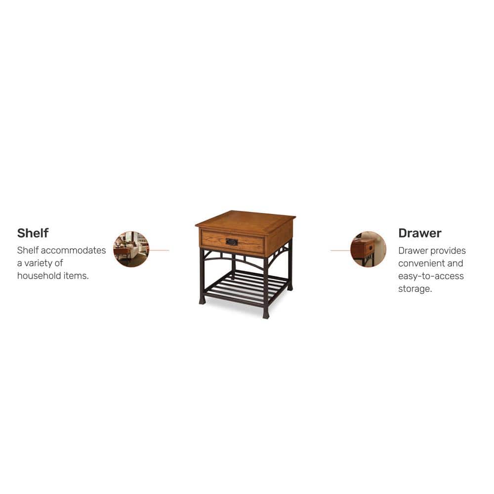 Craftsman Oak & Metal 26" Square End Table with Storage