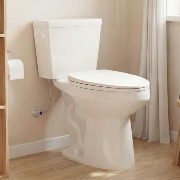 SureLift 2-Piece 1.28 GPF Single Flush Elongated 19 in. ADA Tall Toilet in White with Soft Close Seat 12 in. Rough In