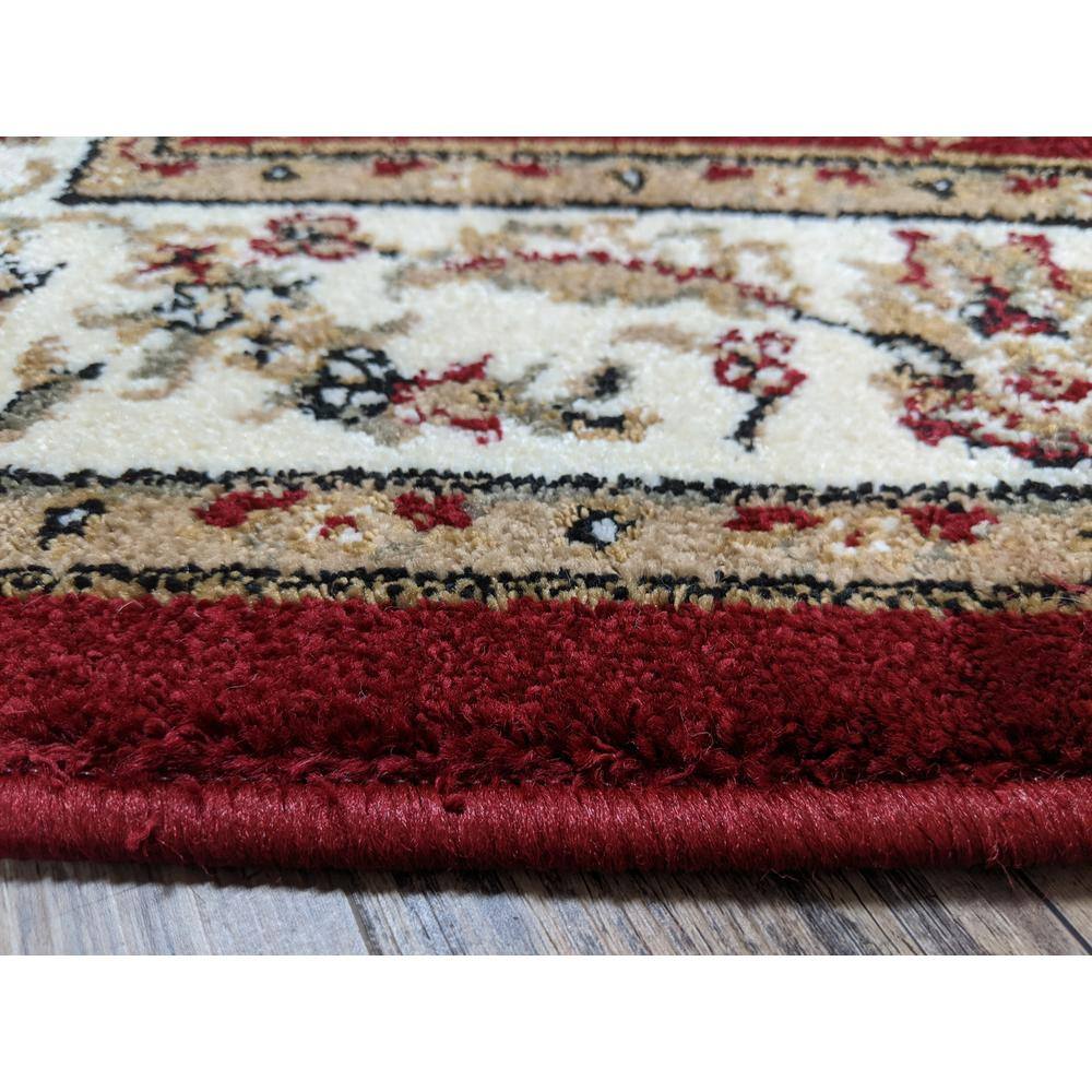 Red and Beige Synthetic 8' Runner with Floral Border