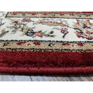 Como Red 5 ft. Round Traditional Oriental Scroll Area Rug