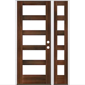 50 in. x 80 in. Modern Hemlock Left-Hand/Inswing 5-Lite Clear Glass Red Mahogany Stain Wood Prehung Front Door