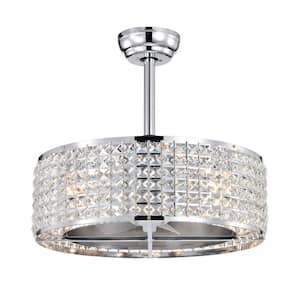 20.67 in. Indoor Enclosed Chrome Crystal Ceiling Fan with Light, Remote and 5 ABS Blades