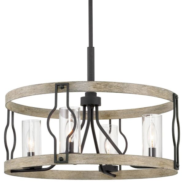 Kira Home Keaton 60-Watt 4-Light Textured Black Farmhouse Pendant Light with Clear Shade