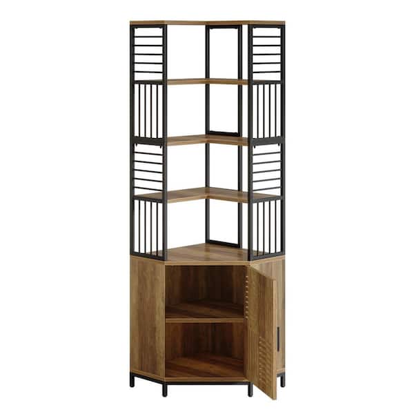 TRIBESIGNS WAY TO ORIGIN Frailey 77 in. Tall Brown Wood 6-Shelf Corner Standard Bookcase with Interior Shelves, Storage Cabinet Living Room Home