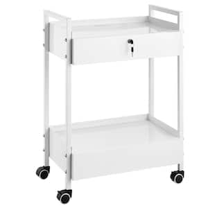 Utility Cart，Lab Cart, 2-Tiers Stainless Steel Medical Cart with 2 Drawers, Rolling Lab Cart White Paint, Brown