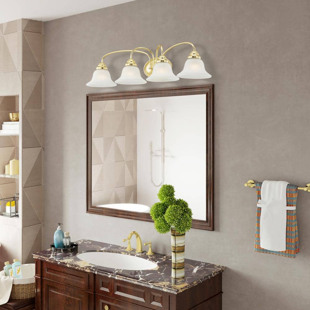 Edgemont Polished Brass 4-Light Vanity with White Alabaster Glass