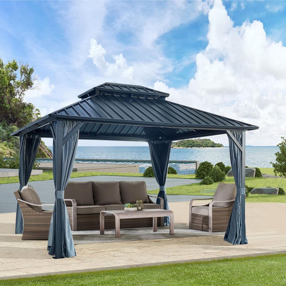 10 ft. x 12 ft. Outdoor Hard Top Gazebo with Galvanized Steel Double Roof, 