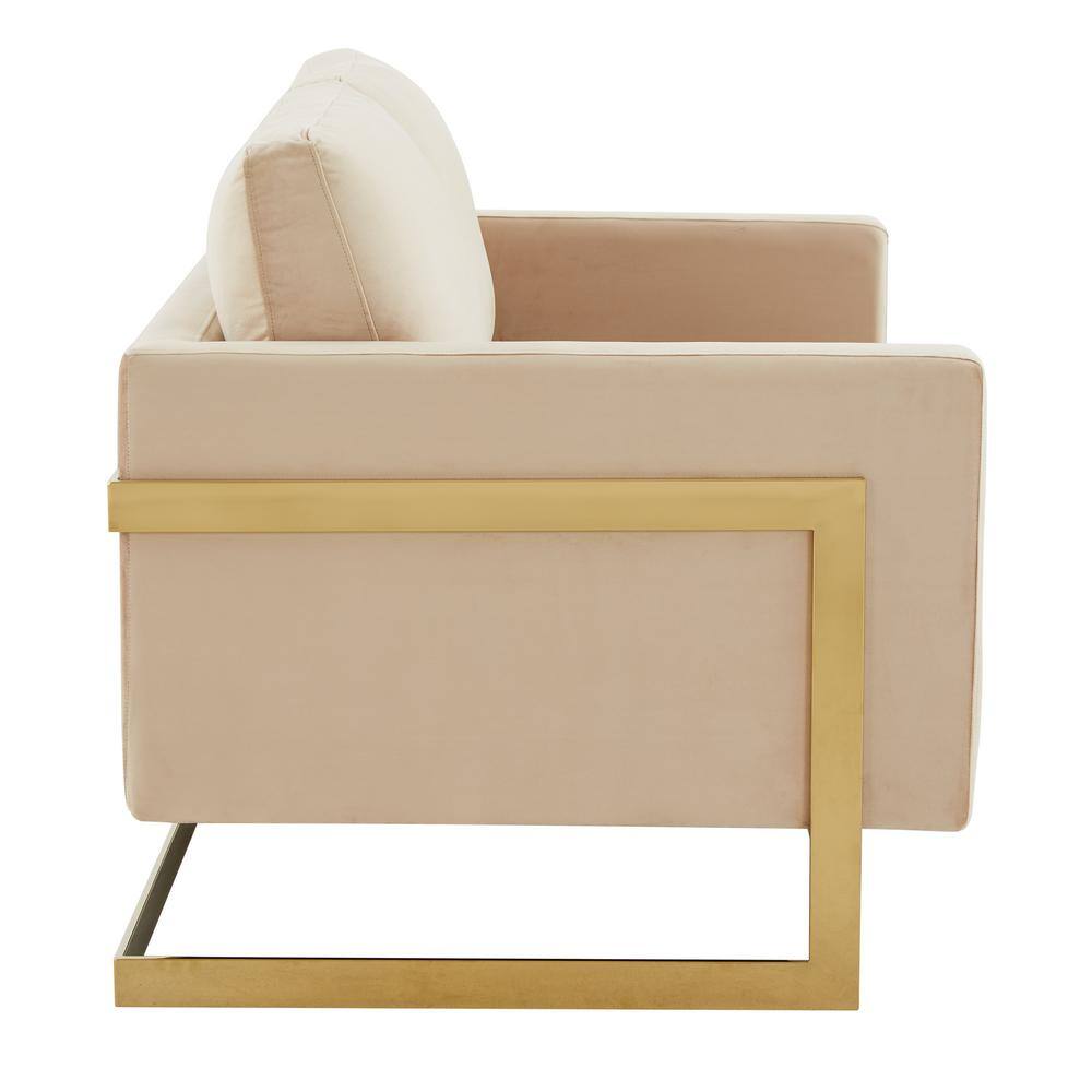 Elegant Beige Velvet Loveseat with Golden Solid Wood Frame