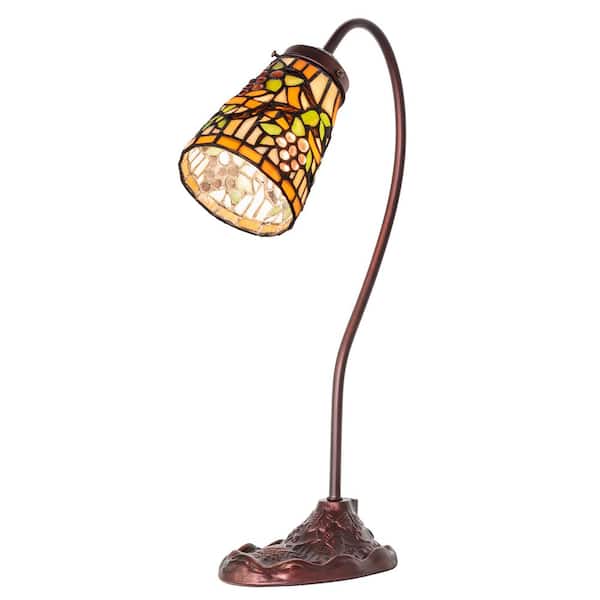 MEYDA Jeweled Grape 18 in. Mahogany Bronze Victorian Accent Table Lamp with Multicolored Stained Glass Shade