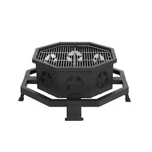 35.04"W x 17.52"H, Round, Alloy Steel, Wood, Black, Wood Burning Fire Pit