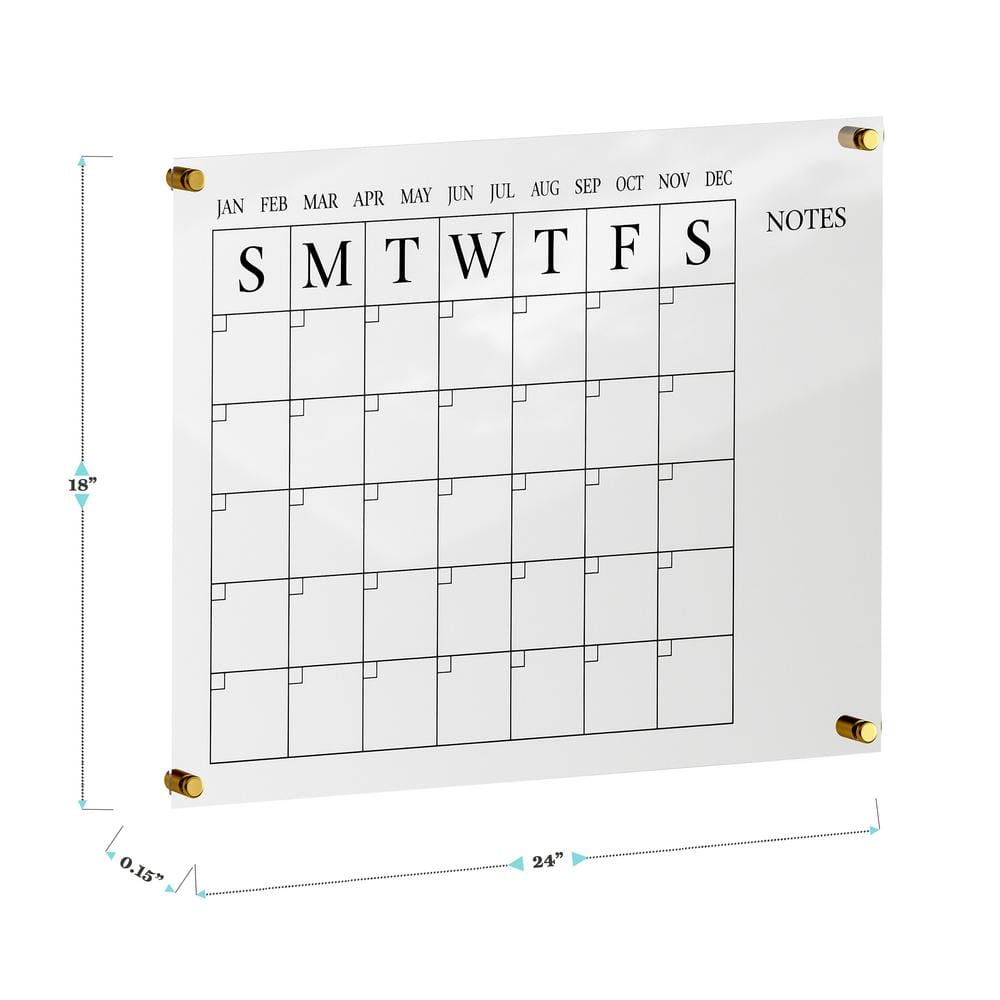 Clear Acrylic Monthly Wall Calendar with Notes and Dry Erase Marker