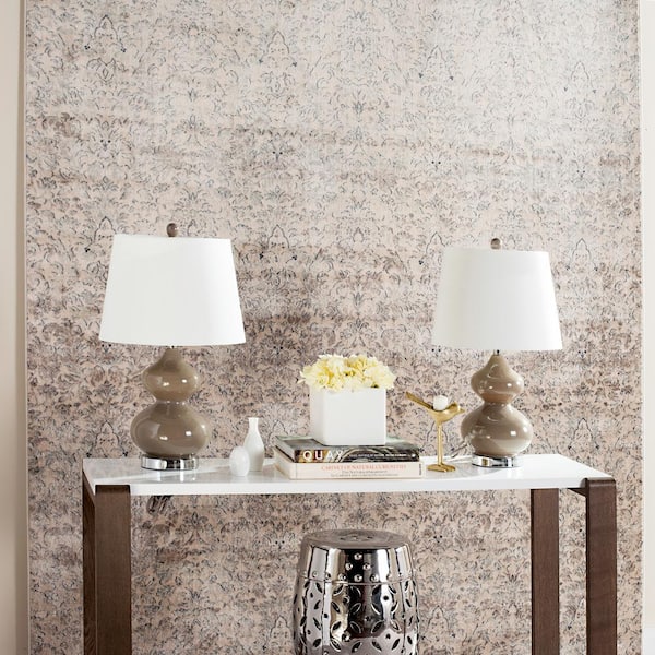 Eva 24 in. Taupe Double Gourd Glass Table Lamp with Off-White Shade (Set of 2)