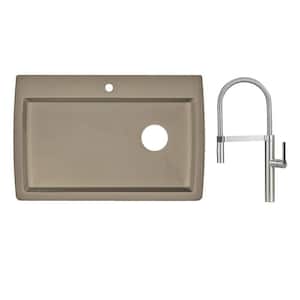 Diamond Dual-Mount Granite Composite 33-1/2 in. 1-Hole Single Bowl Kitchen Sink with Pull Down Faucet in Satin Nickel