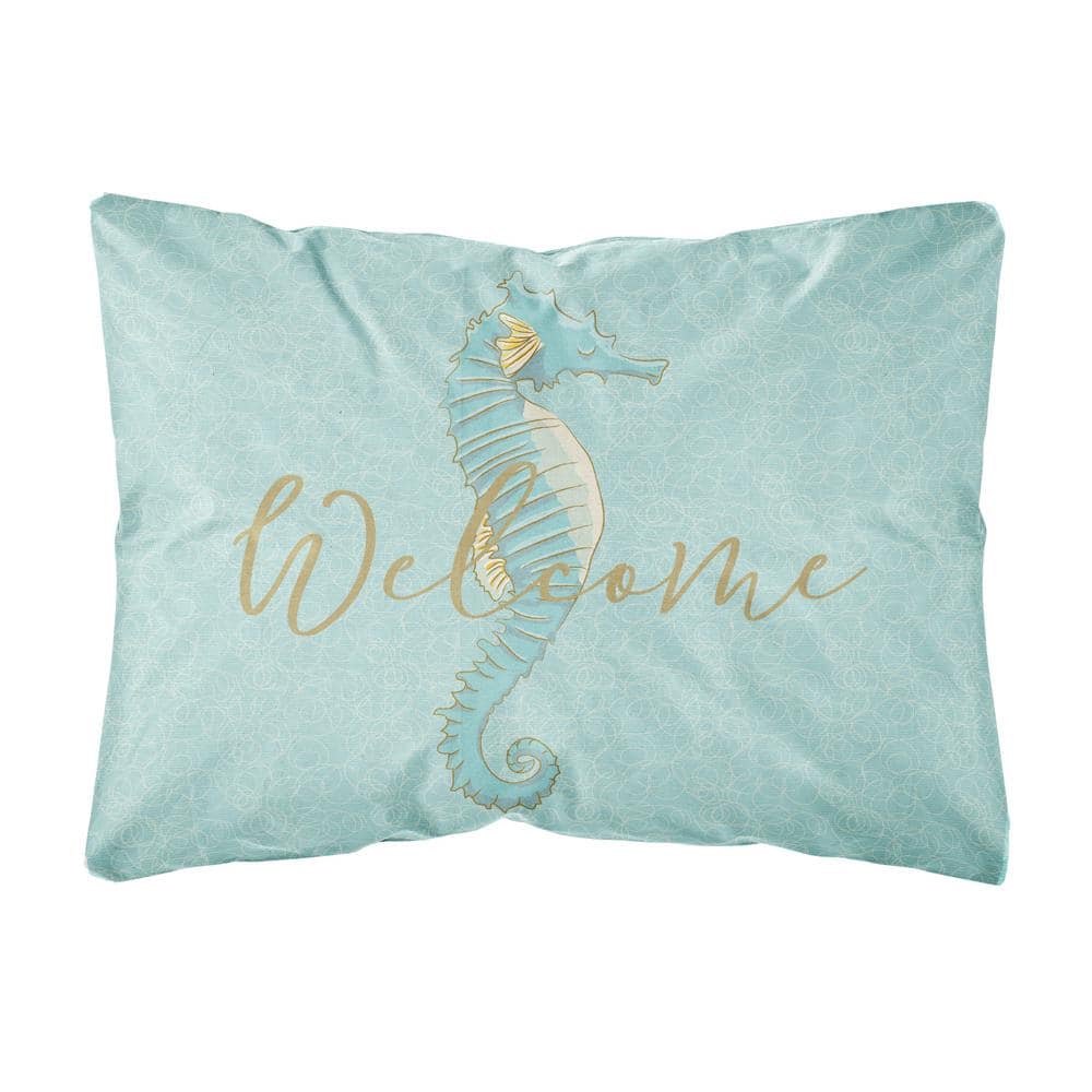 12 in. x 16 in. Multi-Color Lumbar Outdoor Throw Pillow Seahorse Welcome price history on PriceWatchPro