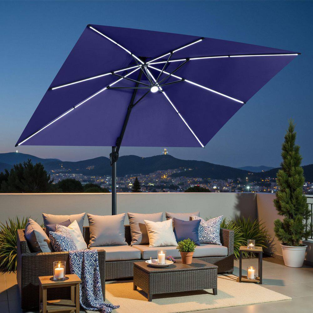 13 ft. x 10 ft. Cantilever Patio Umbrella with Solar Lights 360° Rotation Aluminum Outdoor Shade Umbrella in Navy Blue price history on PriceWatchPro