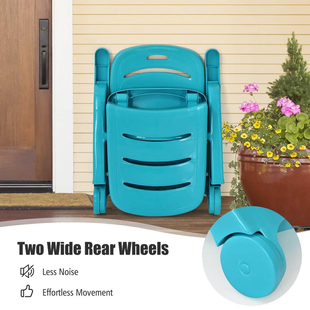 Turquoise Folding Plastic Chaise Lounge Chair with Adjustable Recliner