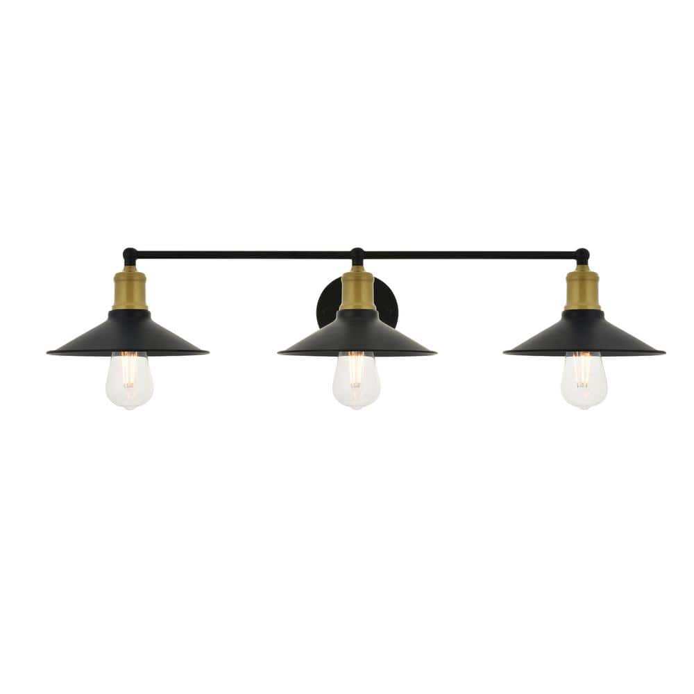 Timeless Home Ellen 33.1 in. W x 5.8 in. H 3-Light Brass and Black Wall Sco
