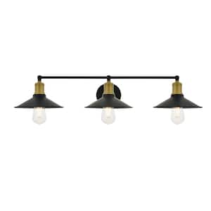 Timeless Home Ellen 33.1 in. W x 5.8 in. H 3-Light Brass and Black Wall Sconce