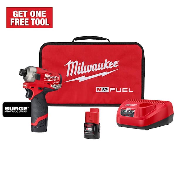 Milwaukee M12 FUEL SURGE 12V Lithium-Ion Brushless Cordless 1/4 in. Hex Impact Driver Compact Kit w/Two 2.0Ah Batteries, Bag