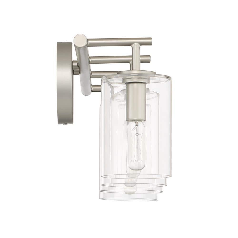 Satin Nickel 4-Light Vanity with Clear Glass Cylinder Shades