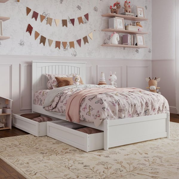 AFI Malta White Solid Wood Frame Twin Platform Bed with Panel Footboard and Storage Drawers