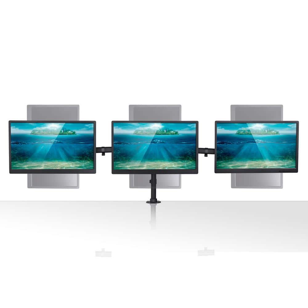 Black Adjustable Triple Monitor Desk Mount with Steel and Aluminum Arms