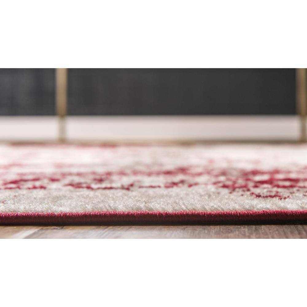 Burgundy and Tan Low Pile Synthetic Area Rug