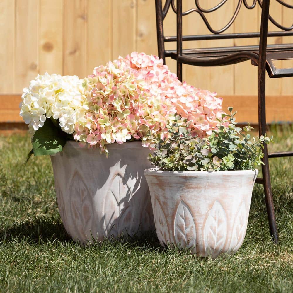 Rustic White and Clay Leaf Patterned Pot Set of 3