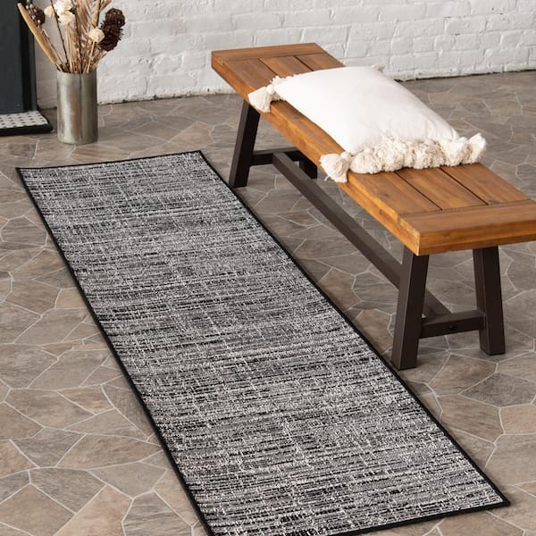 Wicker Weave Black Doormat 2 ft. x 7 ft. Indoor/Outdoor Area Rug