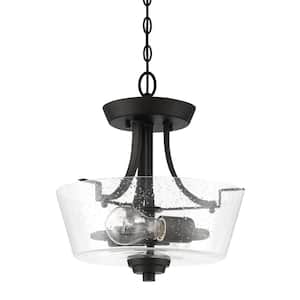 Grace 13 in. 2-Light Espresso Transitional Convertible Semi-Flush Mount with Seeded Glass Shade and No Bulbs Included