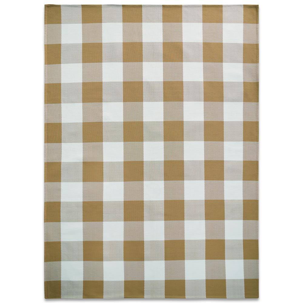 REGENCE HOME The Springfield Butter 5 ft. x 7 ft. Shashiko Plaid Area